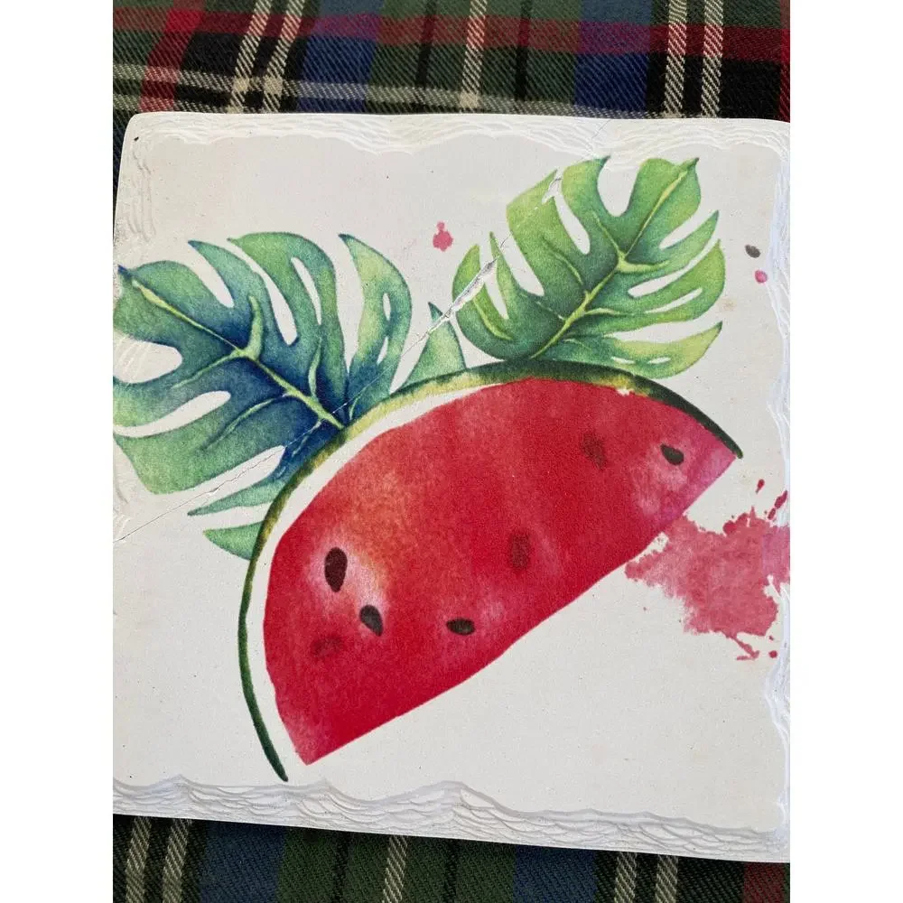 Painted Slate Summer Cork Backed Coasters Set‎ of 3 Watermelon Motif